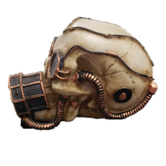 crânio, caveira, skull steam punk com com mascara de oxigênio  14cm em resina na internet