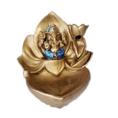 Incensário flor de lotus dourado  com ganesha azul  10x11cm em resina pintura a mão com adorno na internet
