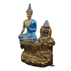 Incensário cascata Buda, Sidarta Gautama,12x6cm  pintura a mão roupa azul com adorno - comprar online