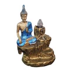 Incensário cascata Buda, Sidarta Gautama,12x6cm  pintura a mão roupa azul com adorno na internet