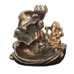 Incensário cascata marrom folha com ganesha 12x8cm em porcelana pintura a mão com adorno - comprar online
