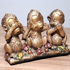 trio de macacos M01 10x20cm em gesso com adornos