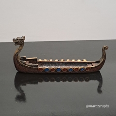 Incensário Barco Viking Drakkar Canoa Porta Incenso M01 Resina