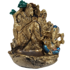 incensário cascata em resina Ganesha  calça azul   pintura a mão