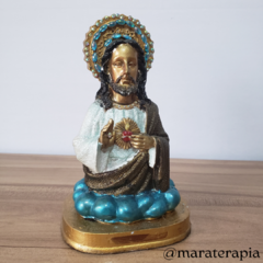 Busto Sagrado Coração De Jesus 17cm em Resina com adorno  