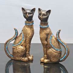 Casal de Gatos da Sorte M01 25CM em gesso com adorno escultura I estatua