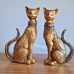 Casal de Gatos da Sorte M02 25cm em gesso com adorno