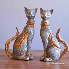 Casal de Gatos da Sorte M03 25cm em gesso com adorno