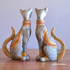 Casal de Gatos da Sorte M03 25cm em gesso com adorno