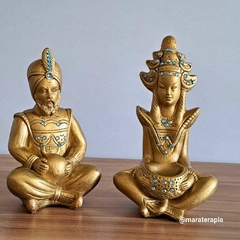 Casal Hindu 20cm em gesso com adorno dourado /azul