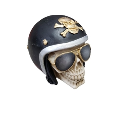 Skull, crânio caveira motociclista 11 cm   capacete preto na internet