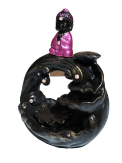 Incensário cascata circulo com buda cor de rosa 15x8cm em porcelana pintura a mão com adorno - comprar online