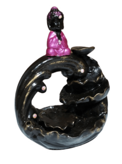 Incensário cascata circulo com buda cor de rosa 15x8cm em porcelana pintura a mão com adorno na internet
