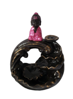 Incensário cascata circulo com buda cor de rosa 15x8cm em porcelana pintura a mão com adorno - loja online