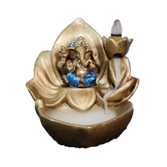 Incensário flor de lotus dourado  com ganesha azul  10x11cm em resina pintura a mão com adorno - loja online