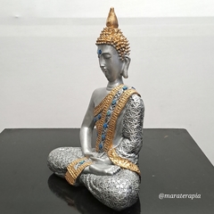 Escultura de Buda G 01 40cmMetalização Prata em gesso com adorno na internet