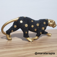 Escultura Pantera dourada com preto em caça gesso envernizado