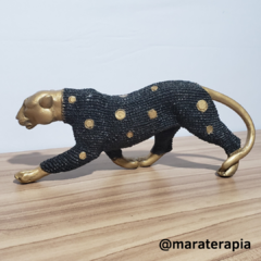 Escultura Pantera dourada com preto em caça gesso envernizado