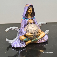 Estátua Deusa Gaia Mãe Terra Triluna Wicca 13cm em resina roxa