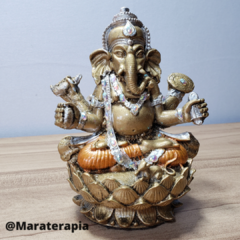 Ganesha na flor de lotus M07 15cm resina e adorno - Maraterapia presentes wicca I budismo I umbanda I católico I decoração I antiguidades I animais
