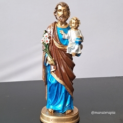 Imagem de São José com menino jesus M01 22cm em resina com adorno