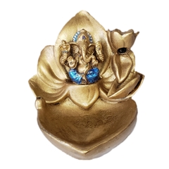 Incensário flor de lotus dourado  com ganesha azul  10x11cm em resina pintura a mão com adorno - comprar online
