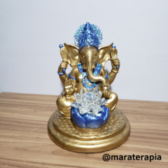 Lord Ganesha com Flor De Lotus cristal azul 33cm gesso e adorno - loja online