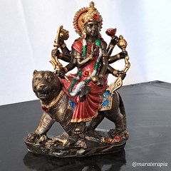 Mãe Durga sentada no tigre deusa hindu M01 em resina com adorno - Maraterapia presentes wicca I budismo I umbanda I católico I decoração I antiguidades I animais