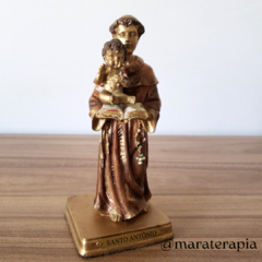 Santo Antônio casamenteiro com menino jesus solto, 16cm resina e adornos