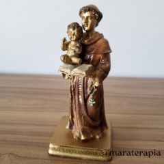 Santo Antônio casamenteiro com menino jesus solto, 16cm resina e adornos
