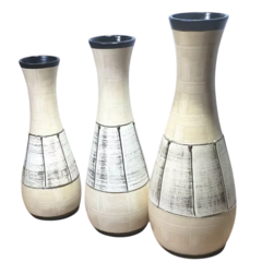 Trio de vasos decorativo cerâmico marron bege branco tamanho medio I maraterapia