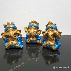 Trio de Ganesha Mini Cega Surda Muda M0D 01 6cm em gesso com adorno