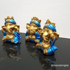Trio de Ganesha Mini Cega Surda Muda M0D 01 6cm em gesso com adorno