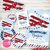 Kit imprimible personalizado avion vintage rojo retro invitación cumpleaños babyshower