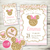 Kit imprimible personalizado minnie moño rosa glitter dorado cumpleaños tarjeta digital invitacion