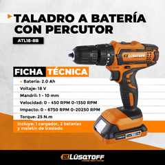 Taladro Atornillador Percutor a Bateria Lusqtoff ATL18-8b - comprar online