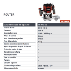 Fresadora Router Eléctrico Einhell TE-RO 55 KIT 1200w - comprar online