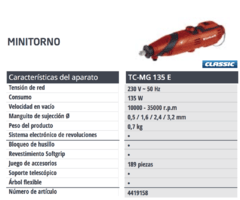 Minitorno Einhell TH-MG 135E 135w Eje Flexible 189 Accesorios - Ferreteria Industrial Aguilar