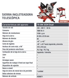 Sierra Ingletadora Einhell Telescópica c/Banco TE-SM2534 1800w en internet