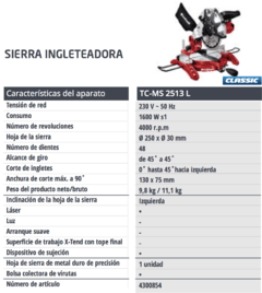 Sierra Ingletadora Einhell TC-MS 2513 L 10 1600w