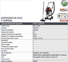 Aspiradora Sopladora Einhell Eco Power TE-VC 2230SA 30 LTS Polvo/Liquido - comprar online