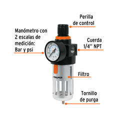 Filtro y regulador de presión de aire Truper cuerda 1/4 NPT 18238 - comprar online