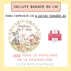 Kit Imprimible Animalitos del Bosque Varón + Banner Circular Fondo Mesa Dulce Candybar - comprar online