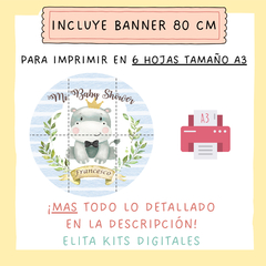 Kit Imprimible Hipopótamo Bebé Acuarelas Nene + Banner Circular Fondo Mesa Dulce Candybar - comprar online