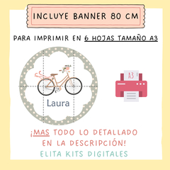 Kit Imprimible Bicicleta Flores Shabby Chic + Banner Circular - comprar online
