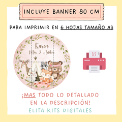 Kit imprimible Animalitos del Bosque Tribal Nena + Banner Circular Fondo Mesa Dulce Candybar - comprar online