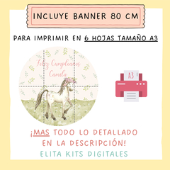 Kit imprimible Caballos Flores Nenas + Banner Circular Fondo Mesa Dulce Candybar - comprar online