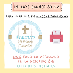 Kit Imprimible Cruz Comunión / Confirmación Nene + Banner Circular Fondo Mesa Dulce Candybar - comprar online