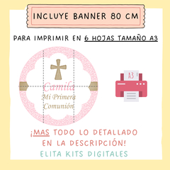 Kit Imprimible Cruz Comunión / Confirmación Nena + Banner Circular Fondo Mesa Dulce Candybar - comprar online