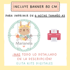 Kit Imprimible Conejita Flores + Banner Circular Fondo Mesa Dulce Candybar - comprar online